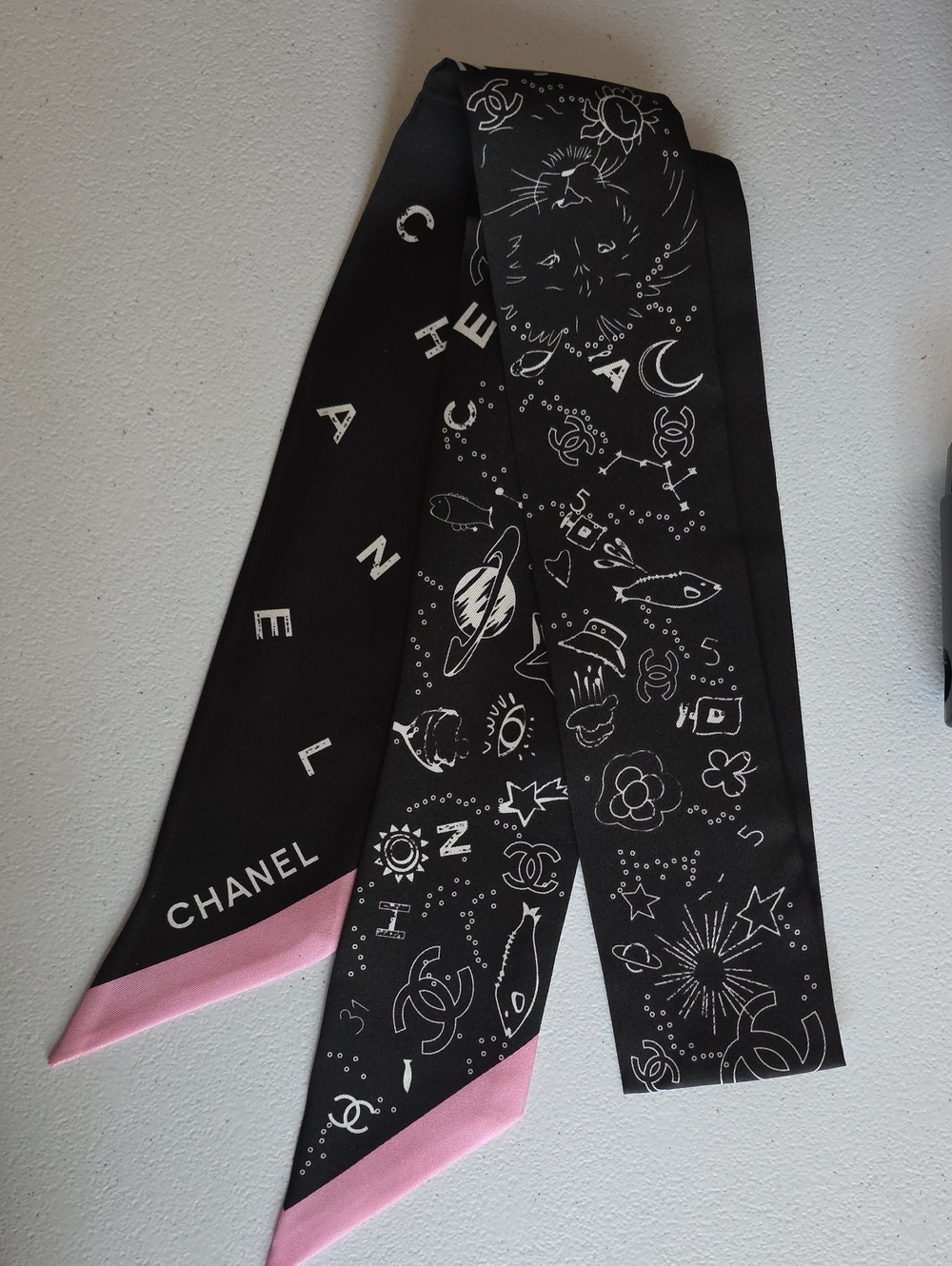 CHANEL Twilly Scarf with Celestial Print